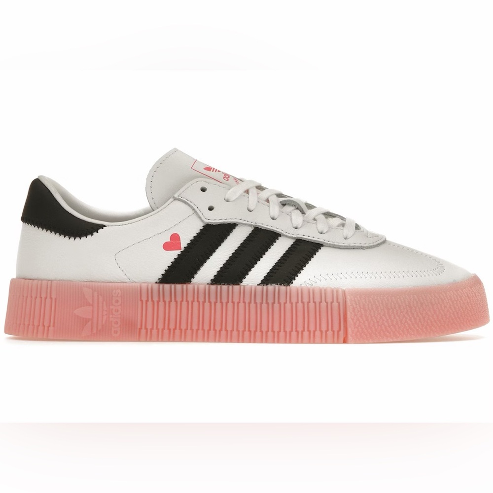adidas White Black Pink Heart Platform Sneakers